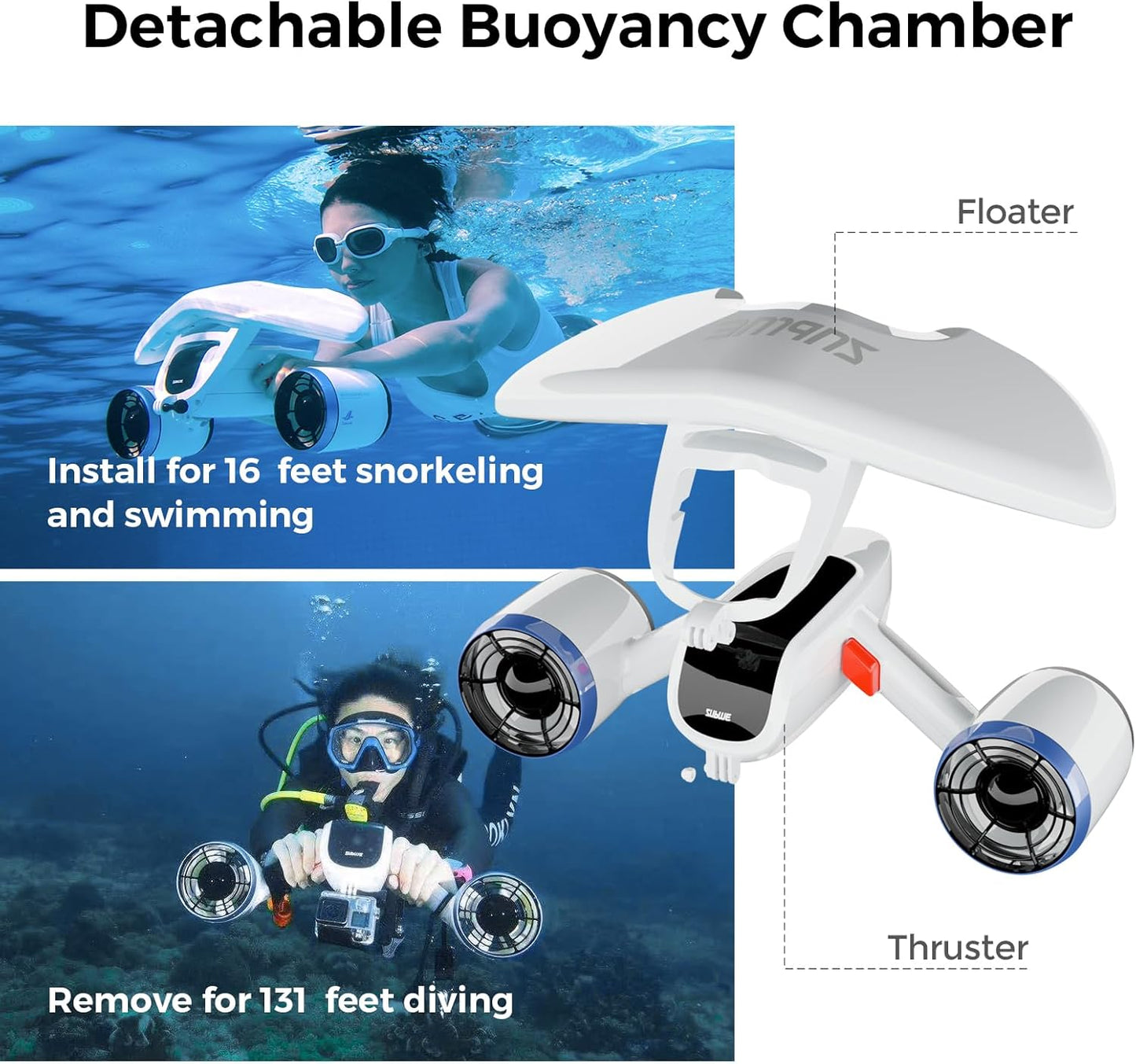 Sublue Mix Underwater Scooter with Action Camera Mount 30 Minutes 22lbf 131ft Waterproof Dual Motors Water Sports Pool Diving Snorkeling for Adults Gray Battery Version