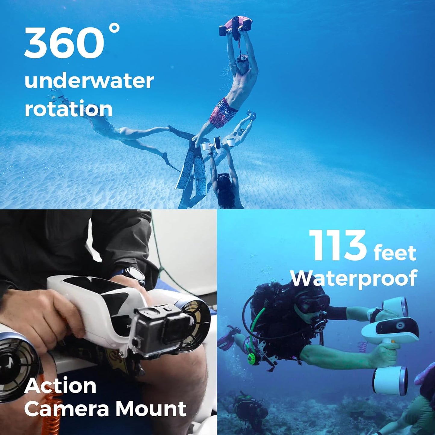Sublue Mix Underwater Scooter with Action Camera Mount 30 Minutes 22lbf 131ft Waterproof Dual Motors Water Sports Pool Diving Snorkeling for Adults Gray Battery Version