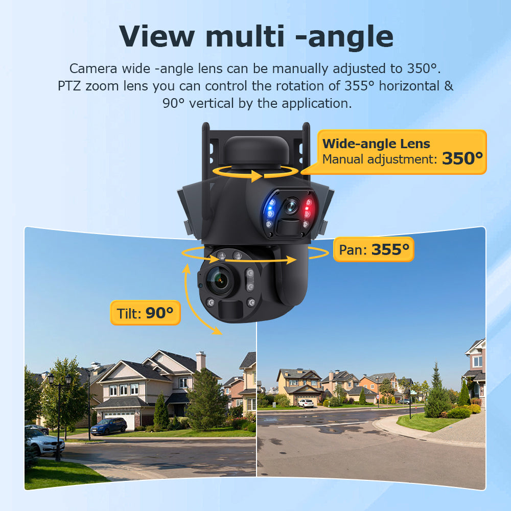 Welaso Solar Powered Security Camera Outdoor,4G/WiFi Dual Lens,20x/36x Zoom,6MP Resolution,PIR Human Detection,Color+IR Night Vision,Two-Way Audio,IP66 Waterproof