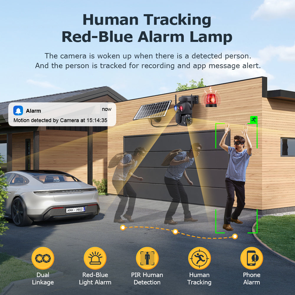 Welaso Solar Powered Security Camera Outdoor,4G/WiFi Dual Lens,20x/36x Zoom,6MP Resolution,PIR Human Detection,Color+IR Night Vision,Two-Way Audio,IP66 Waterproof