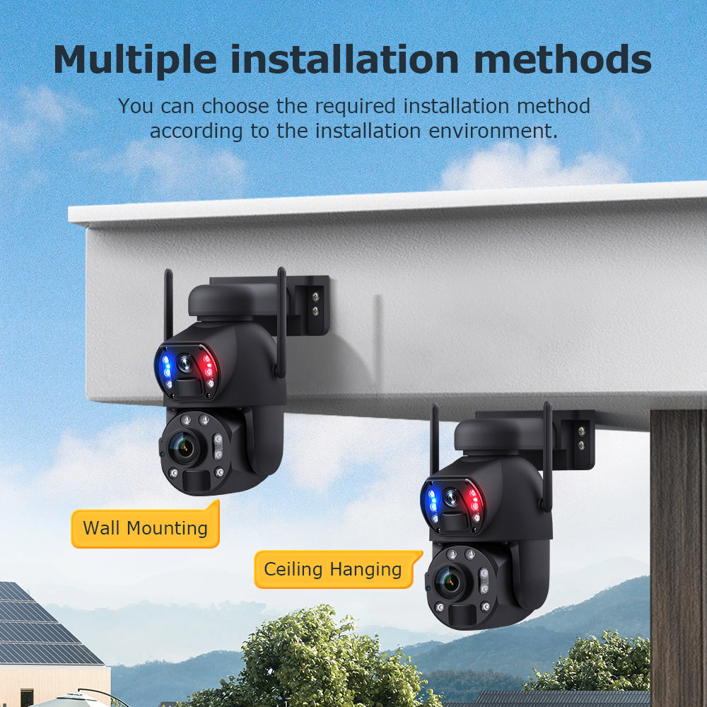 Welaso Solar Powered Security Camera Outdoor,4G/WiFi Dual Lens,20x/36x Zoom,6MP Resolution,PIR Human Detection,Color+IR Night Vision,Two-Way Audio,IP66 Waterproof