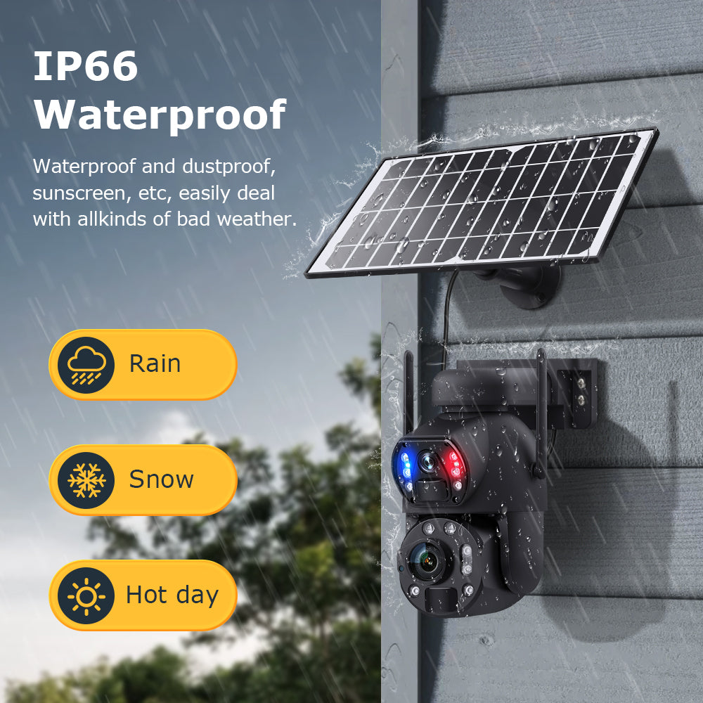 Welaso Solar Powered Security Camera Outdoor,4G/WiFi Dual Lens,20x/36x Zoom,6MP Resolution,PIR Human Detection,Color+IR Night Vision,Two-Way Audio,IP66 Waterproof