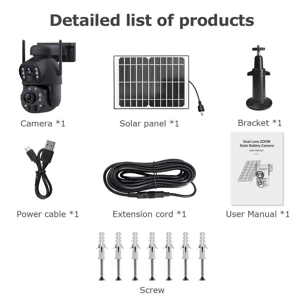 Welaso Solar Powered Security Camera Outdoor,4G/WiFi Dual Lens,20x/36x Zoom,6MP Resolution,PIR Human Detection,Color+IR Night Vision,Two-Way Audio,IP66 Waterproof
