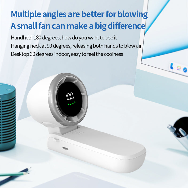 Welaso Handheld Fan– Ultimate Flexibility: High-Power Motor, LED Display, 5000mAh Rechargeable, 5-Speed, Foldable Design, 3-IN-1 Portable Hand/Desk/Neck Fan for Travel, Gift