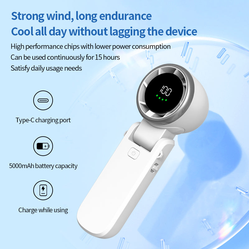 Welaso Handheld Fan– Ultimate Flexibility: High-Power Motor, LED Display, 5000mAh Rechargeable, 5-Speed, Foldable Design, 3-IN-1 Portable Hand/Desk/Neck Fan for Travel, Gift