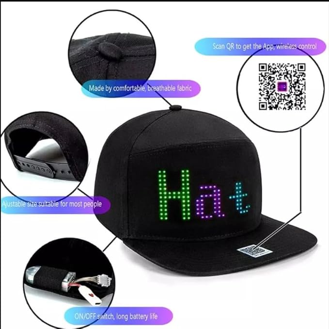 Programmable Message Hat LED Colorful Message Display, App Controlled (US, Digital, 5 1/8, Tall Plus, Polyester)