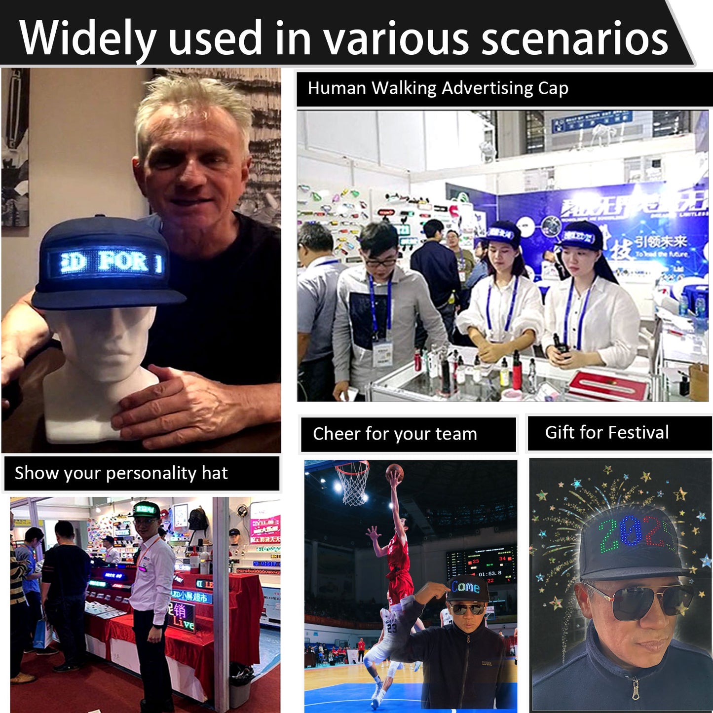 Programmable Message Hat LED Colorful Message Display, App Controlled (US, Digital, 5 1/8, Tall Plus, Polyester)